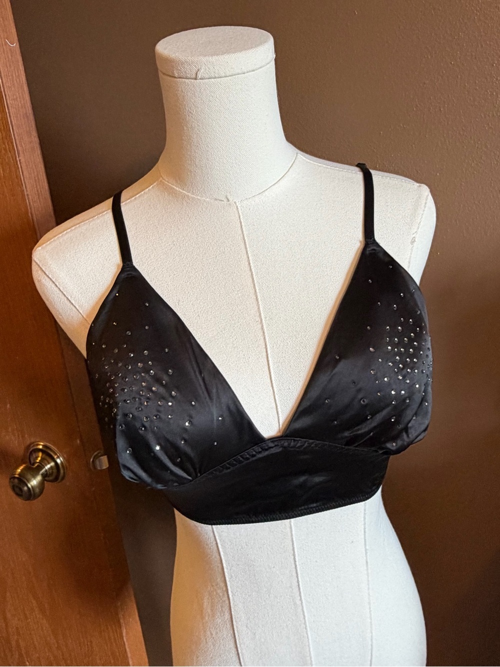 Victoria's Secret Black Satin Studded Triangle Bralette